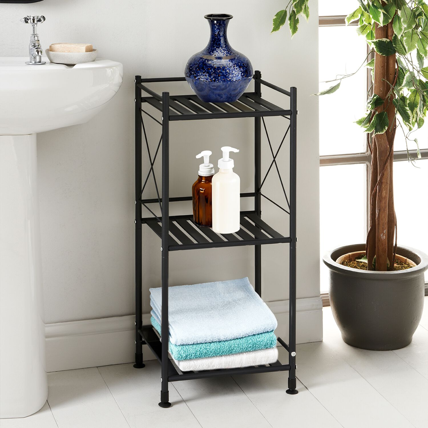 Black bathroom shelving clearance unit