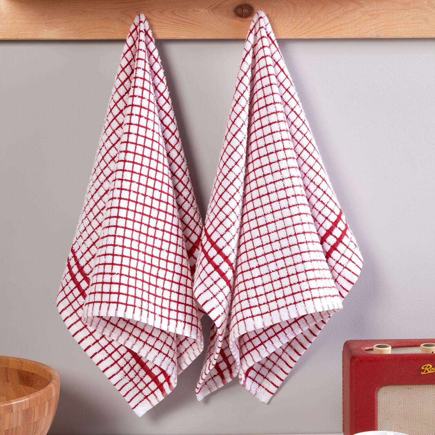 Mono Check Tea Towels 2 Pack Red