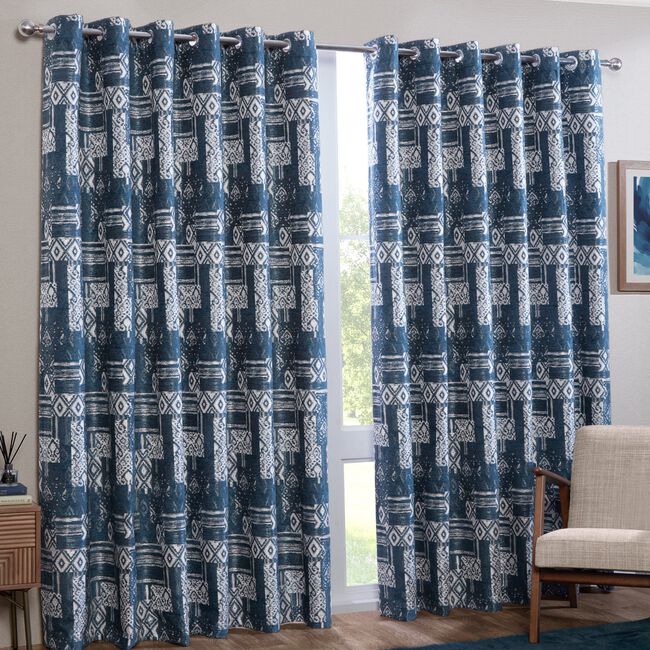 BLACKOUT & THERMAL BOHO NAVY 90x90 Curtain