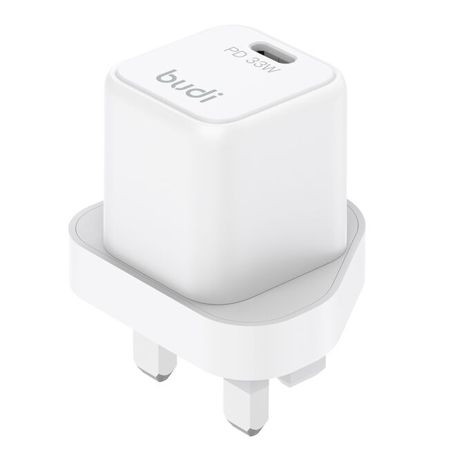 Budi White USB-C PD 33V Mini GaN Mains Charger