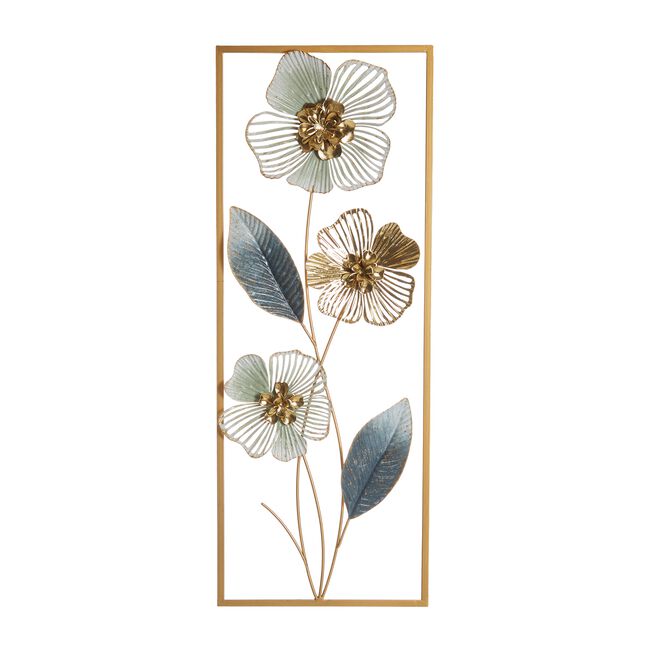 Blue & Gold Flower Metal Wall Art 28.6cm x 74.3cm