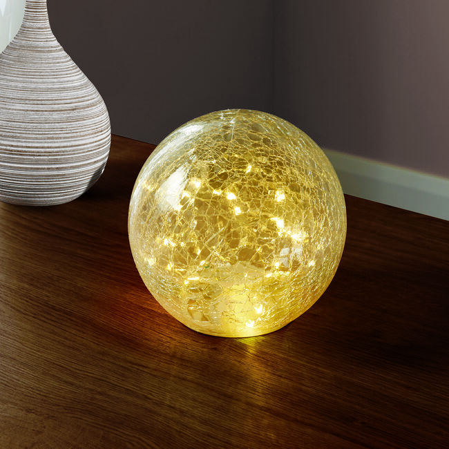 30 Warm White LED Crackle Glass Ball