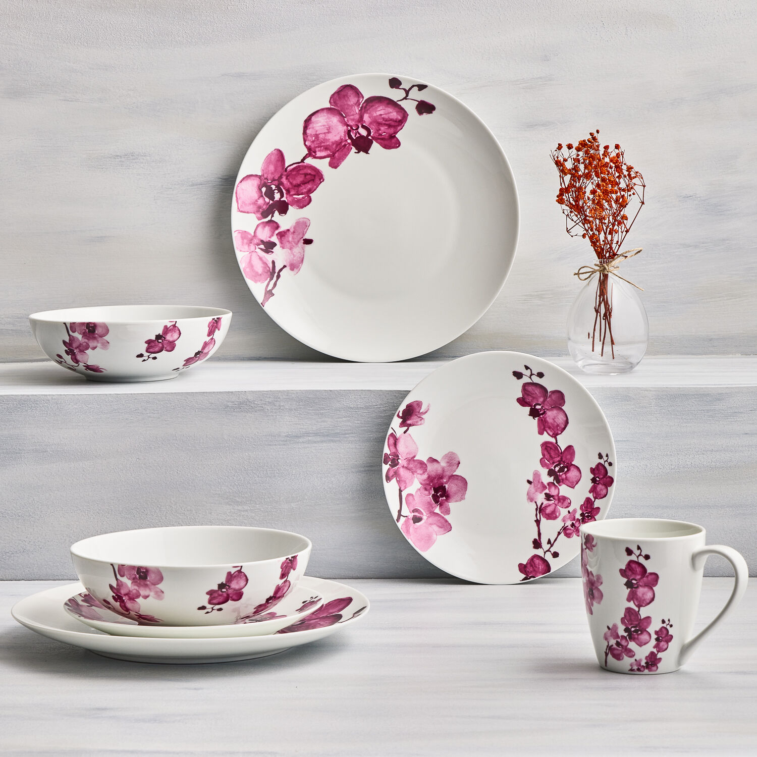 Magenta Orchid Dinner Set 16 Piece Home Store More