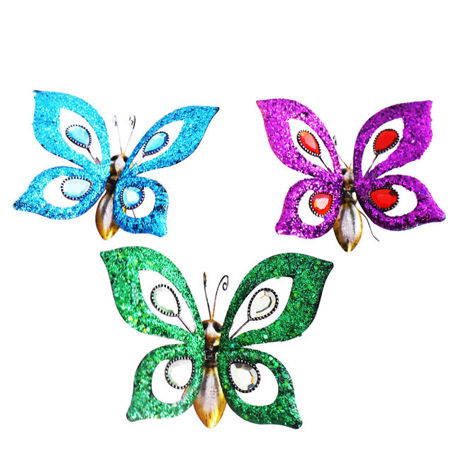 Glitter Jewel Butterflies Garden Wall Art Set of 3