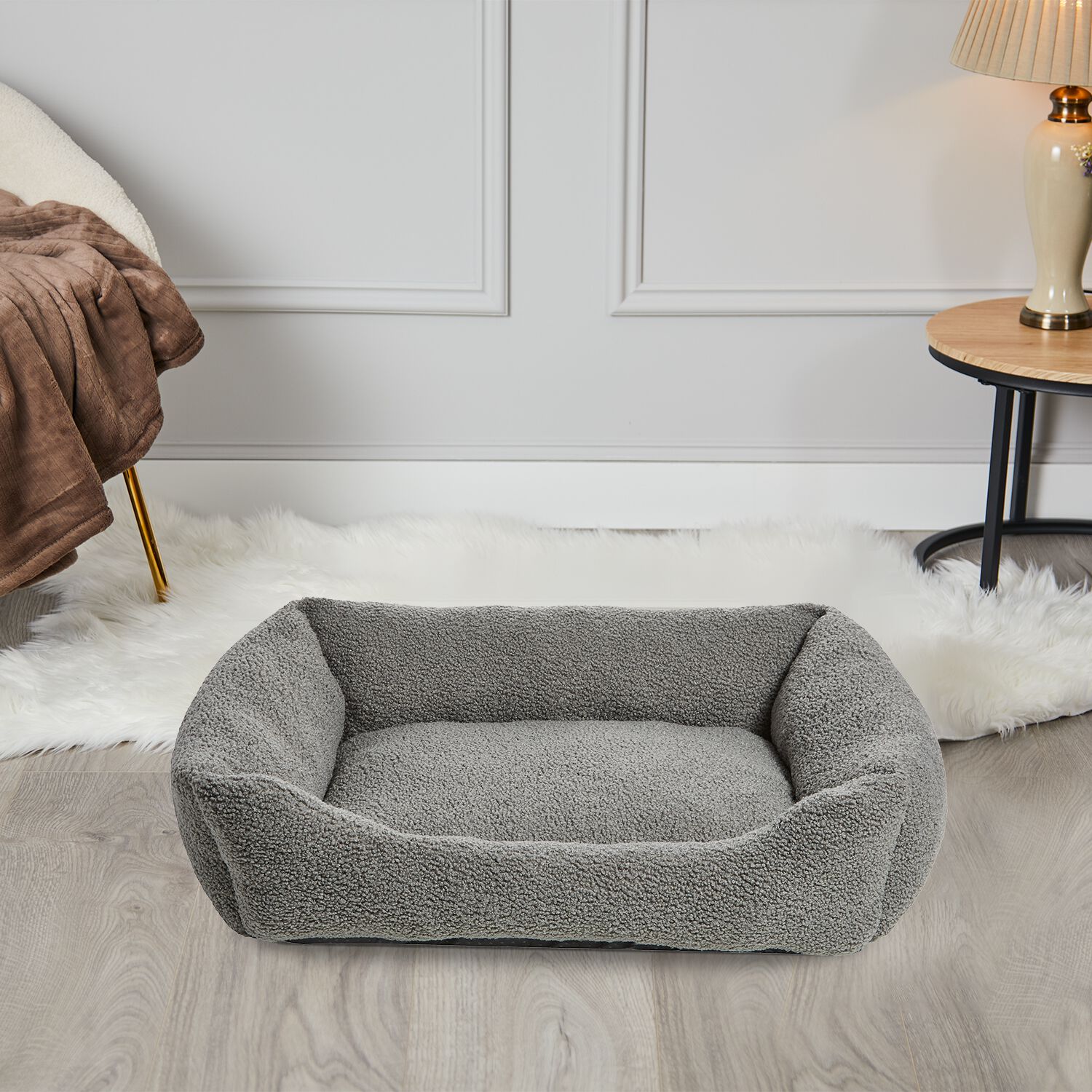 Teddy Fleece Pet Bed Grey