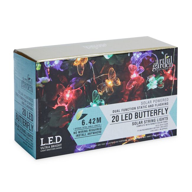 20 LED Solar Butterfly String Lights 