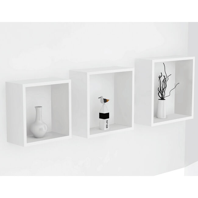 Decorative Floating Cube Wall Shelves in White (Set of 3)