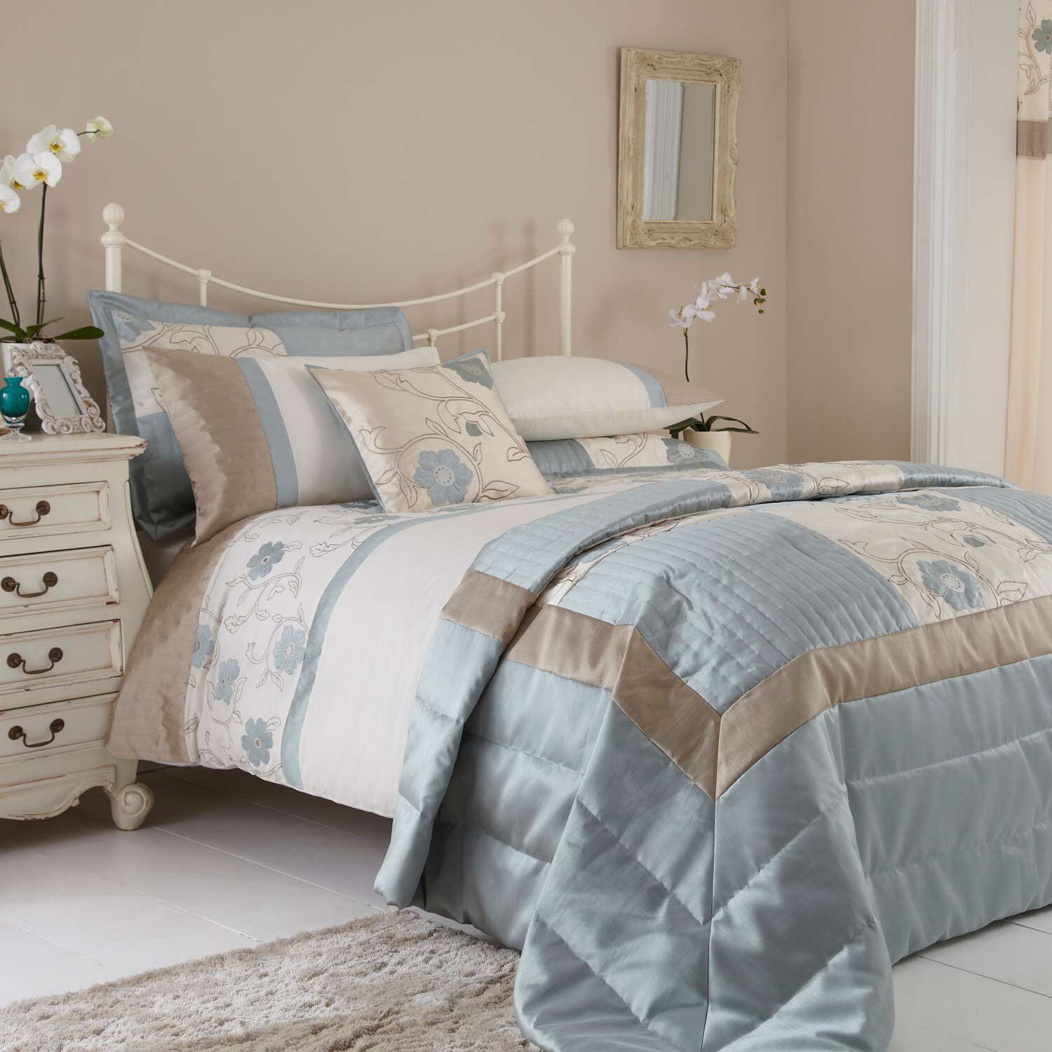 duck egg and beige bedding