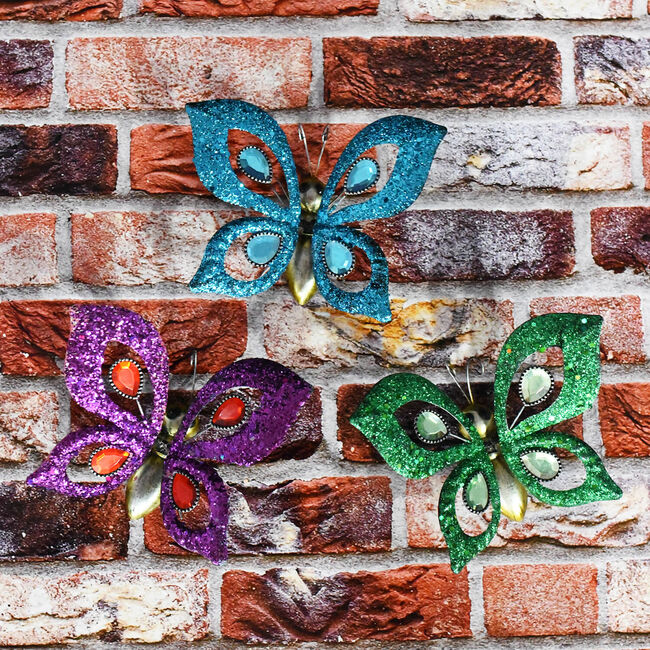 Glitter Jewel Butterflies Garden Wall Art Set of 3