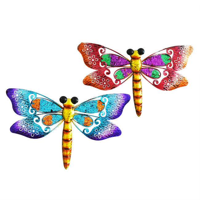 Glitter Dragonfly Garden Wall Art Set of 2