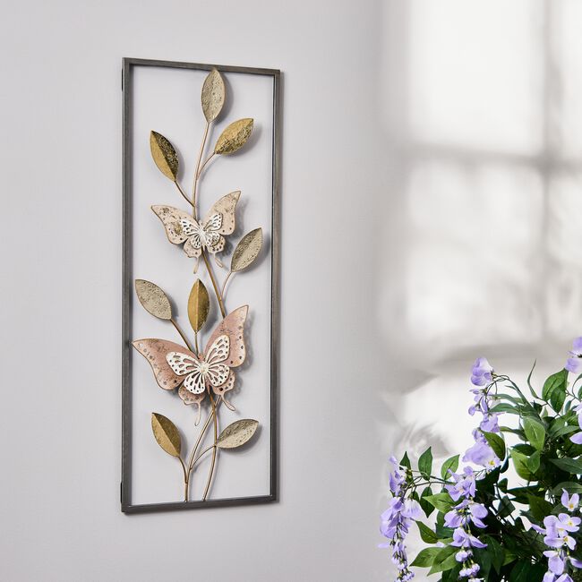 Pink & Gold Floral Metal Wall Art 28.6cm X 74.3cm