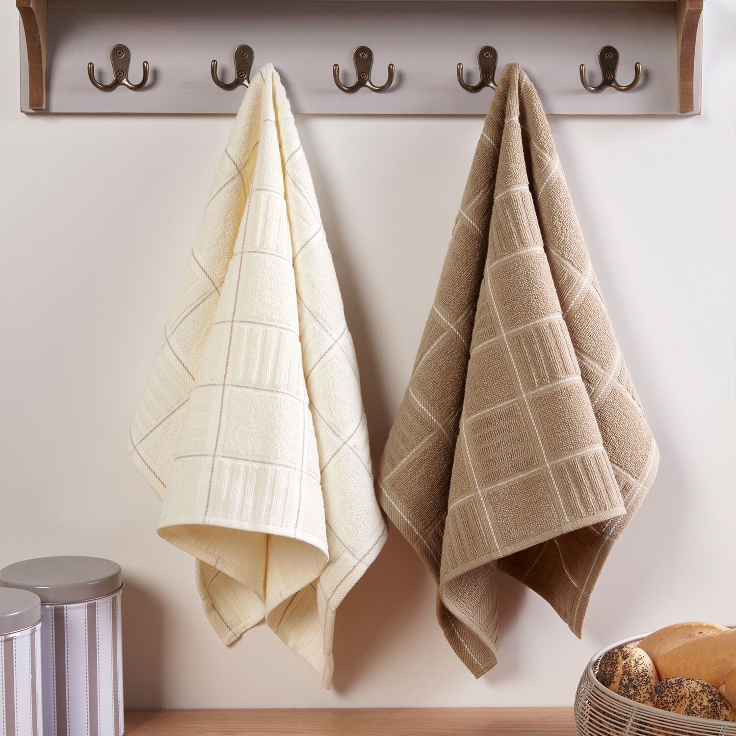 Check Kitchen Tea Towel 2 Pack Mocha