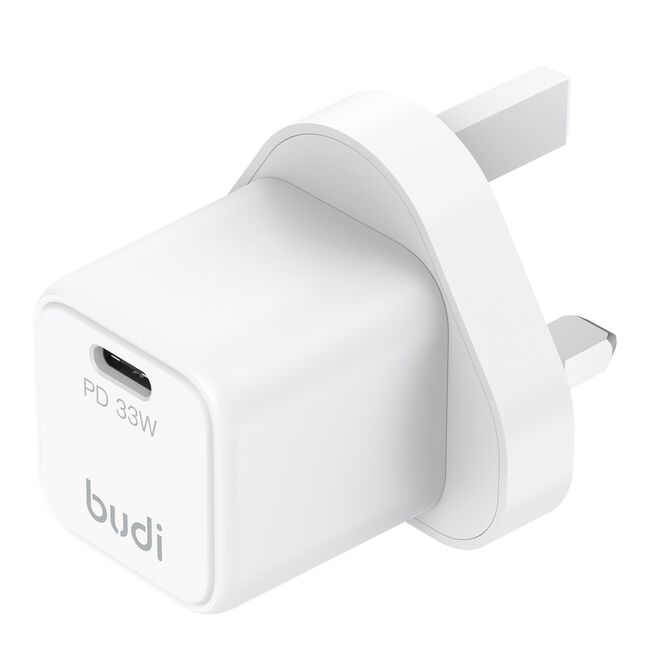 Budi White USB-C PD 33V Mini GaN Mains Charger