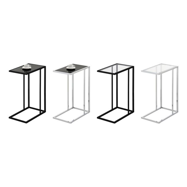 Black C-Shaped Side Table With Clear Glass Top