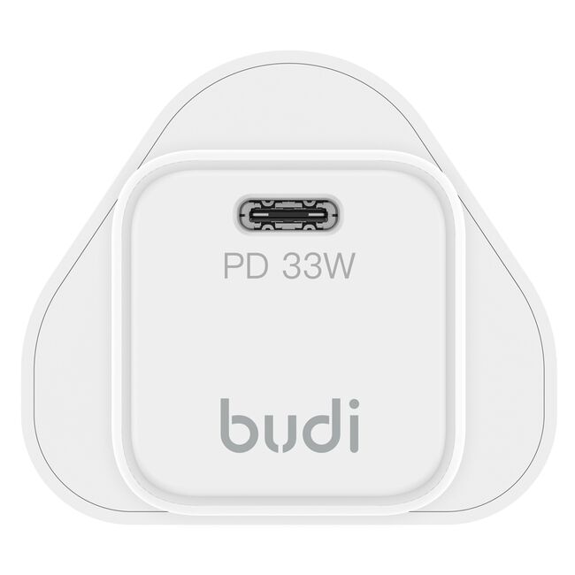 Budi White USB-C PD 33V Mini GaN Mains Charger