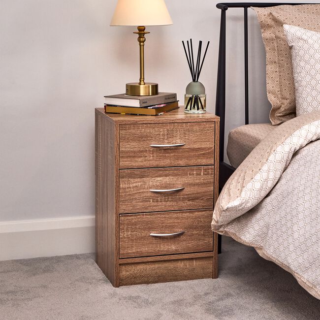 Mayfair Oak Effect 3 Drawer Bedside Locker