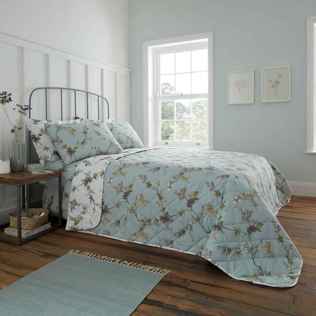 Wisteria Bedspread 200cm x 220cm - Duck Egg