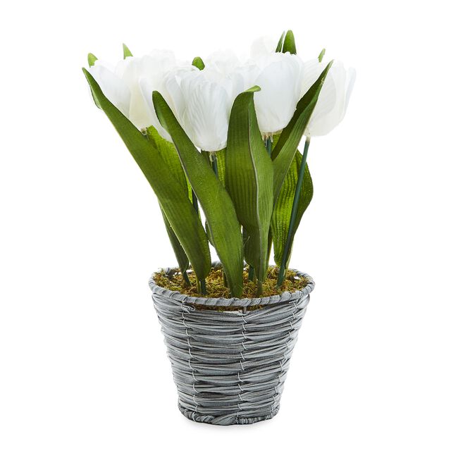 Artificial White Spring Tulips In Pot