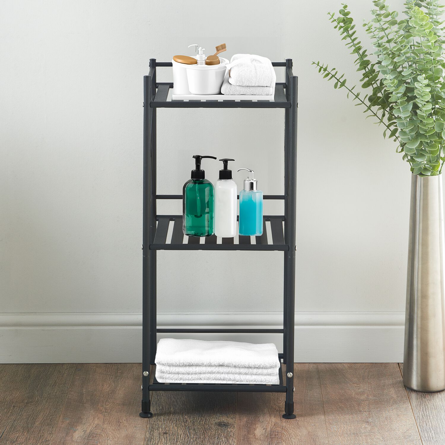 Black bathroom shelving best sale unit