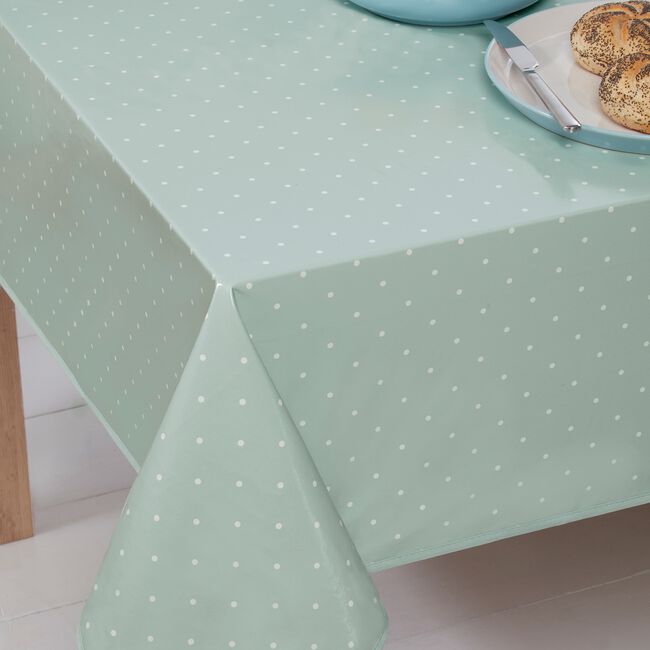 Dotty Duck Egg PVC Tablecloth 160cm x 230cm