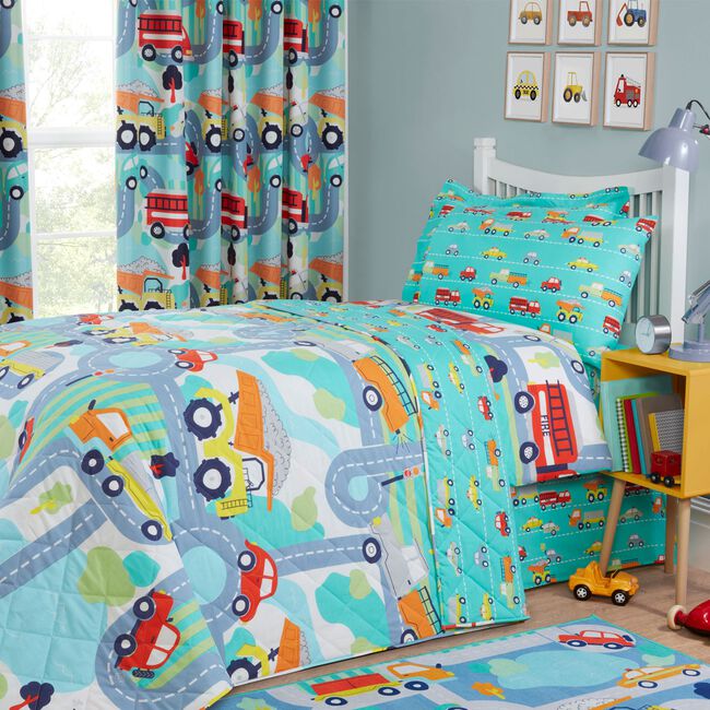 Traffic Map Bedspread 200cm x 220cm - Aqua