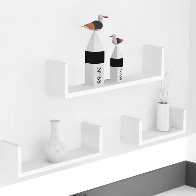 Bergen White 3 Set U-Shape Floating Wall Shelf