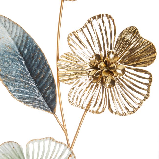 Blue & Gold Flower Metal Wall Art 28.6cm x 74.3cm