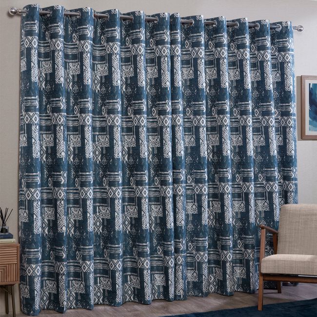 BLACKOUT & THERMAL BOHO NAVY 90x90 Curtain