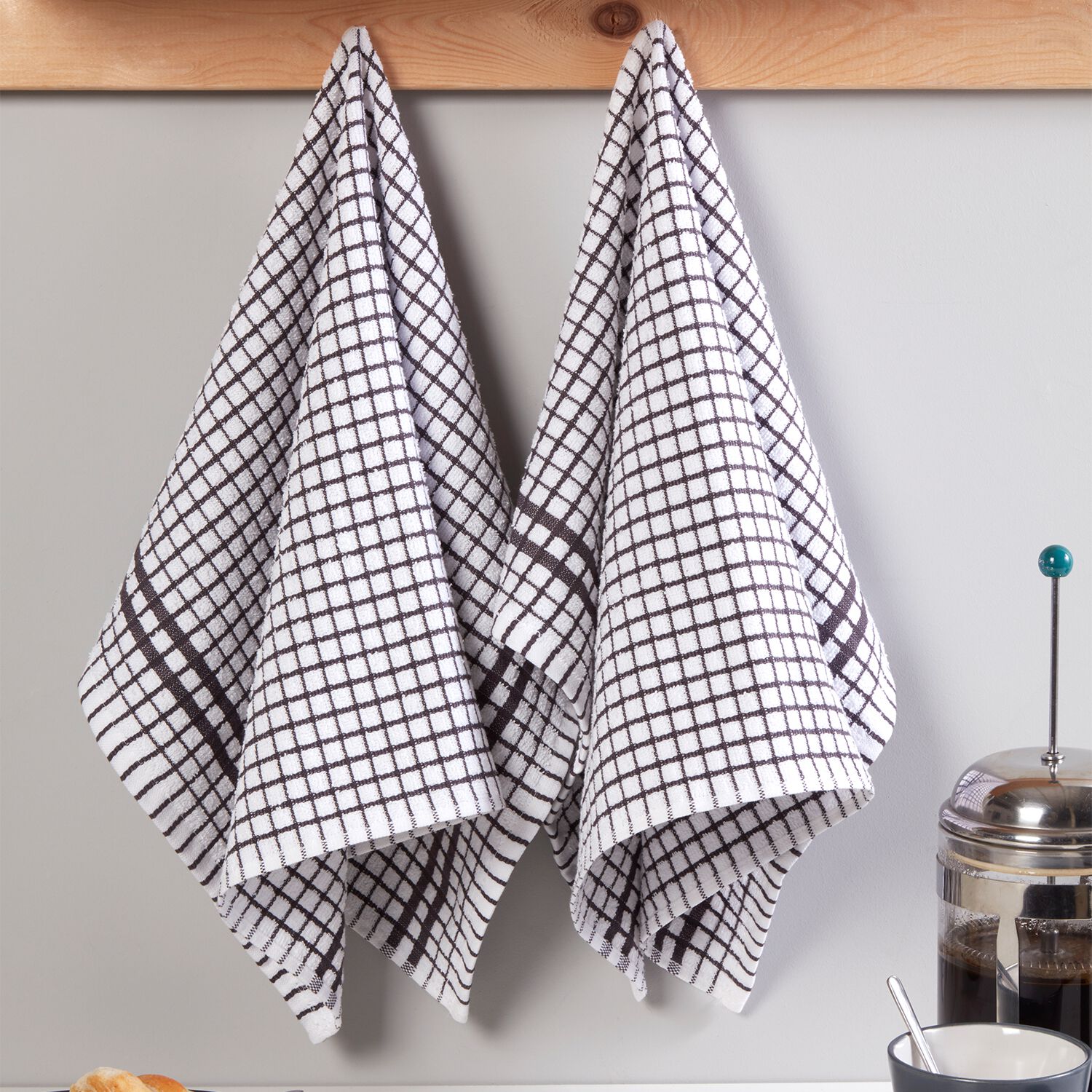 Mono Check Tea Towels 2 Pack - Charcoal