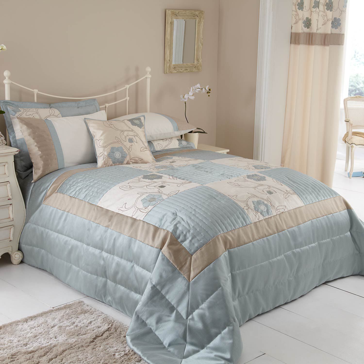 duck egg and beige bedding