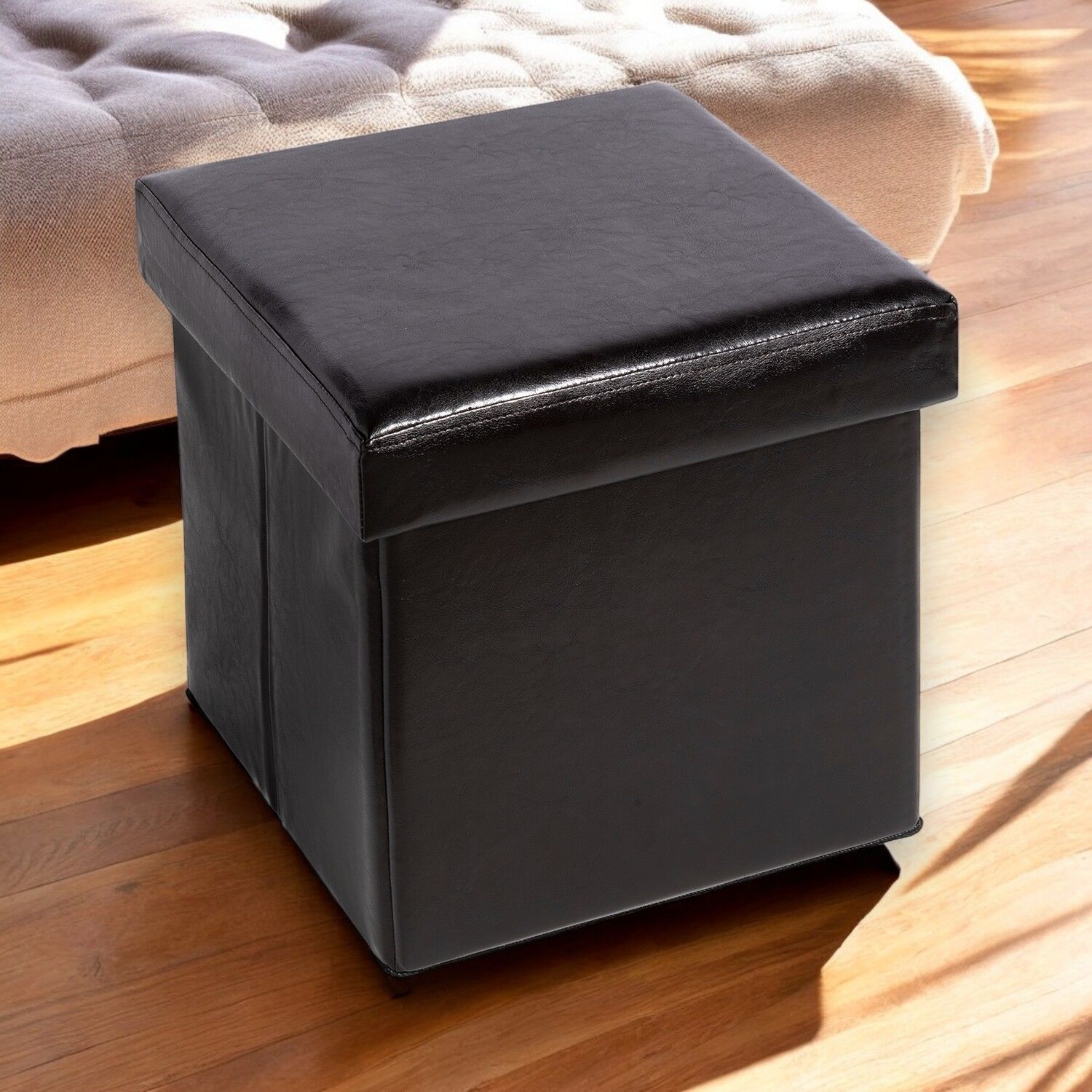 SalonMore PU Leather Smooth store Footstool,Folding Ottoman Storage,Brown