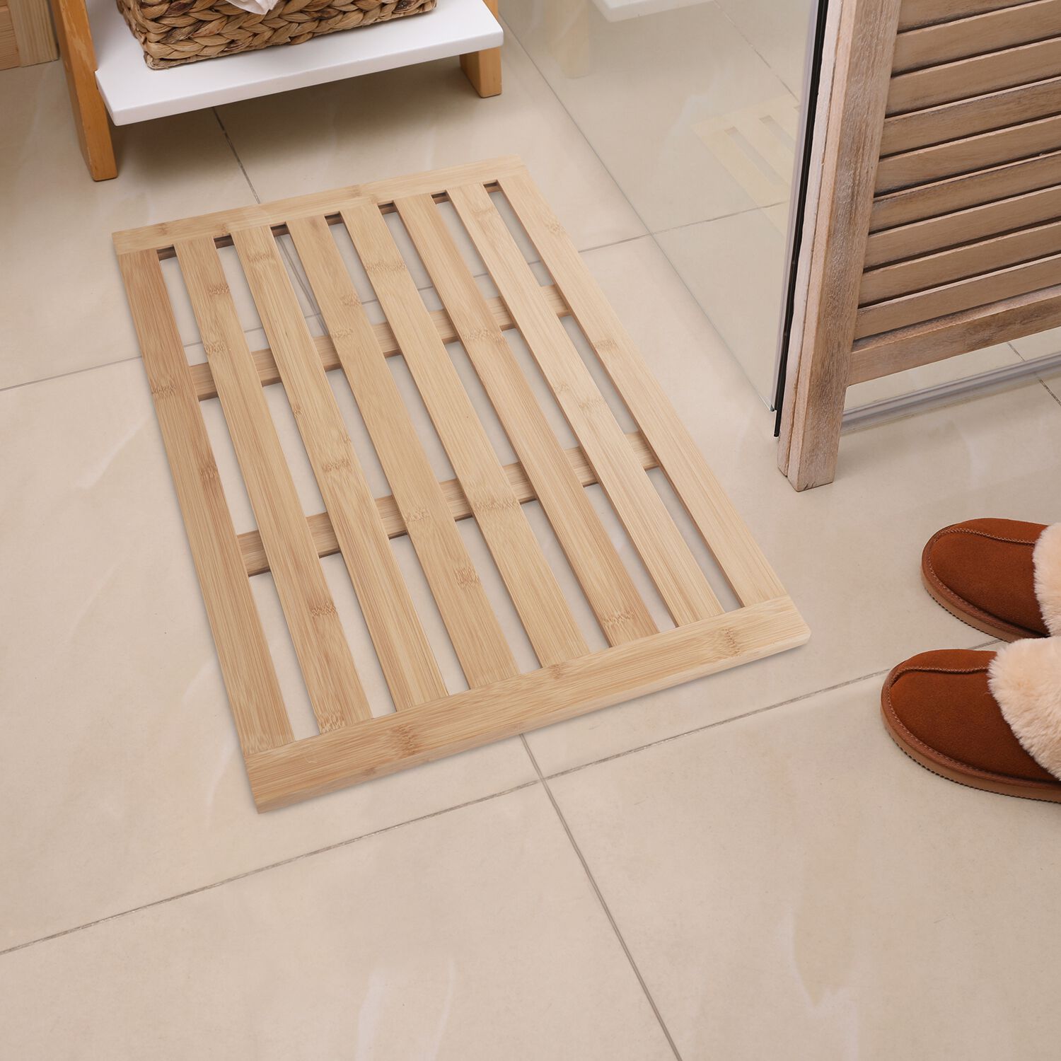 Wood deals bathroom mats