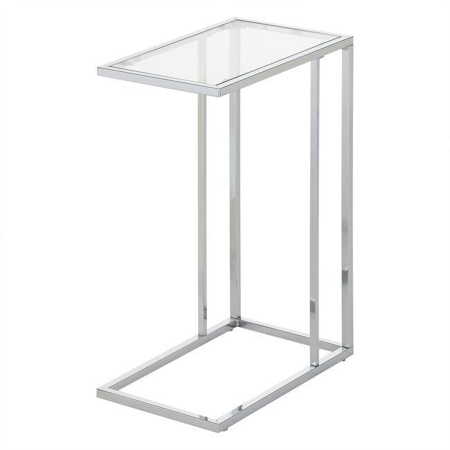 Chrome C-Shaped Side Table With Clear Glass Top