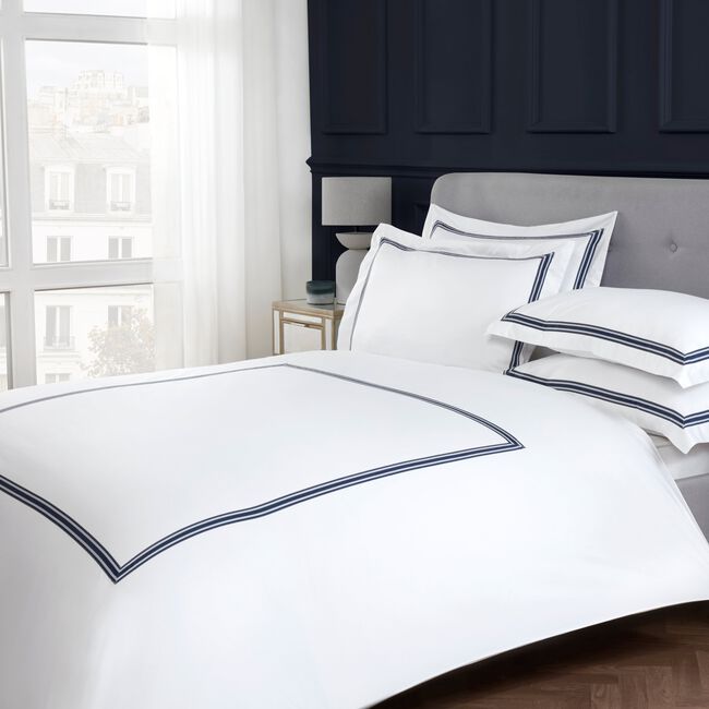 SINGLE DUVET COVER Border Stripe Navy 400TC