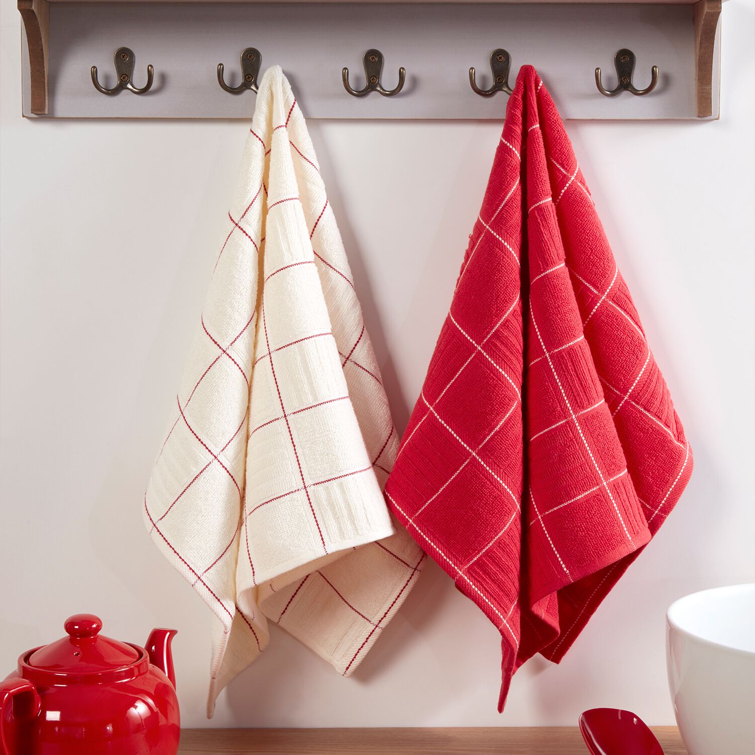 Check Kitchen Tea Towel 2 Pack Red